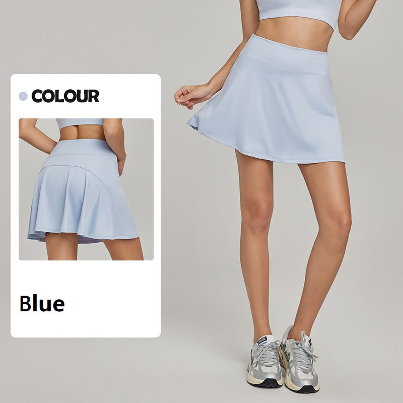 Women’s Yoga A-line Skirt Seamless High-waist Fitness Pocket Tennis Skirt.