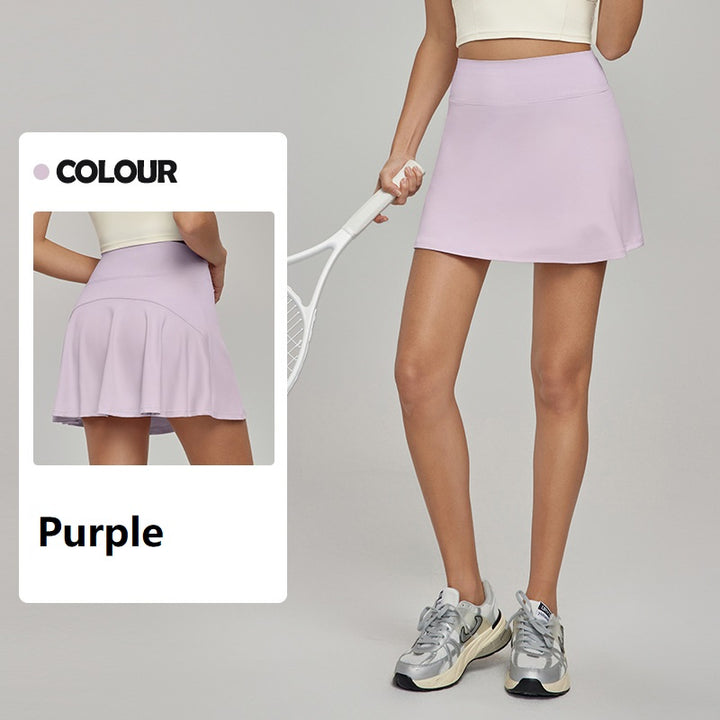 Women’s Yoga A-line Skirt Seamless High-waist Fitness Pocket Tennis Skirt.